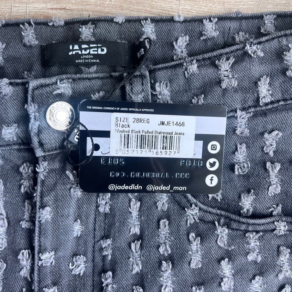 Jaded London Washed Black Pulled Distressed Jeans Size 28 - Picture 4 of 9